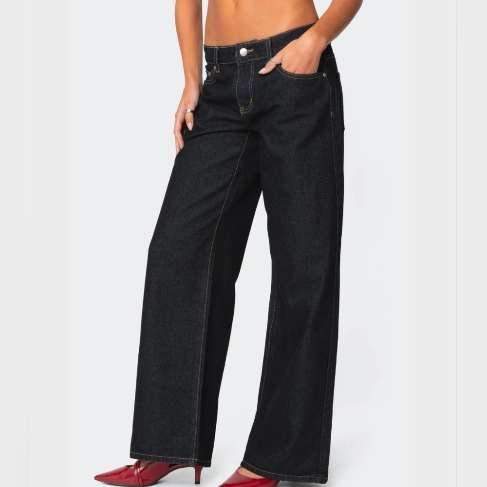 Edikted Indigo Blue Low Rise Wide Leg Jeans